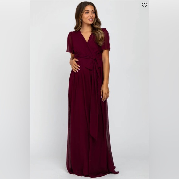 Pinkblush Dresses & Skirts - PINKBLUSH Burgundy Chiffon Short Sleeve Maternity Maxi Dress